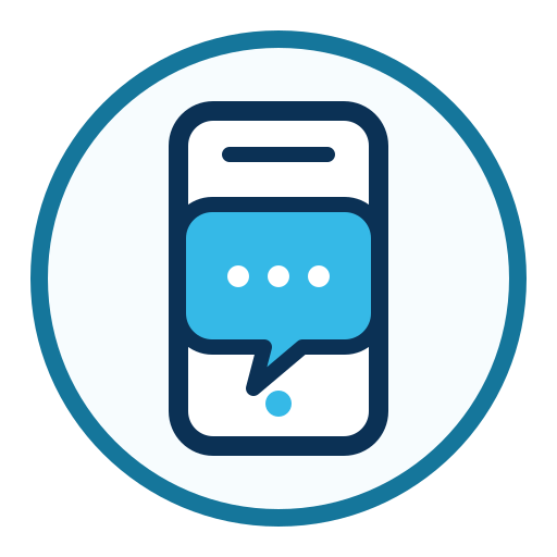 Icon of a smartphone with a chat bubble on the screen.