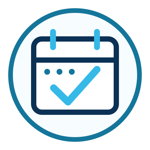 Icon of a calendar with a checkmark, indicating a scheduled or completed task.
