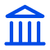 Outline of a classical building or temple with columns and a triangular pediment, depicted in blue.