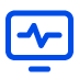 A digital icon representing health monitoring or medical diagnostics, featuring a monitor with a heartbeat line.