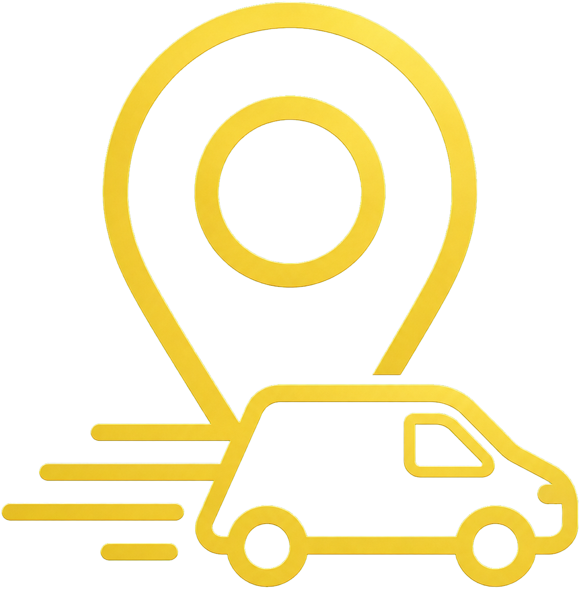 A neon sign depicting a yellow car with a location pin above it, indicating a car rental or transportation service.