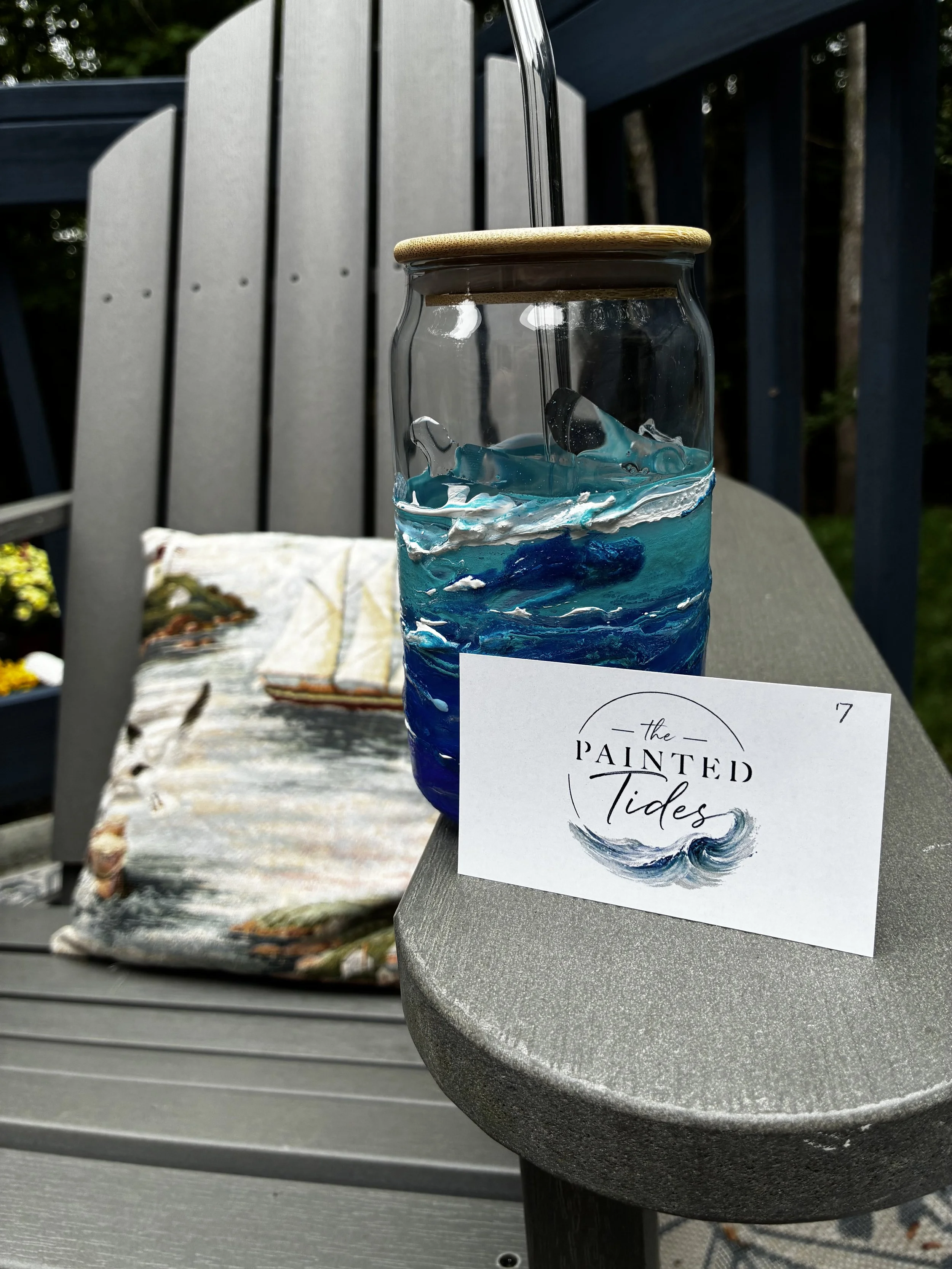 Ocean Glass With Glass Straw