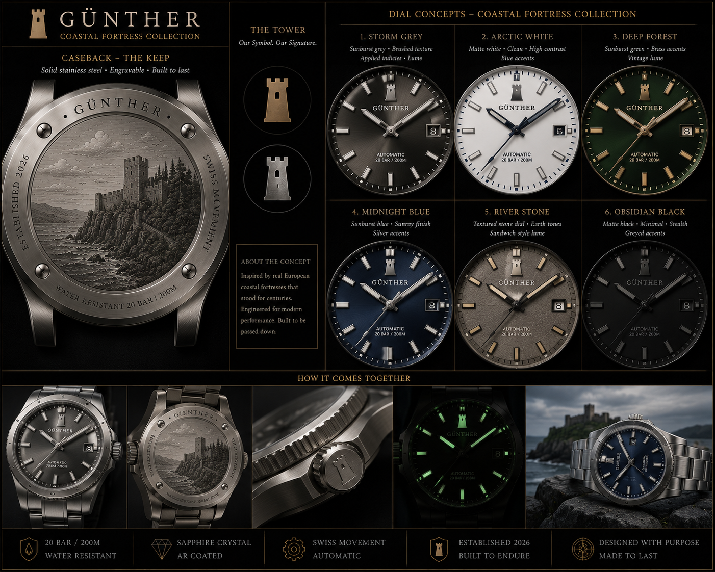 dial, lume, and crown prototypes