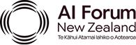 Logo of AI Forum New Zealand with black circular design and red text