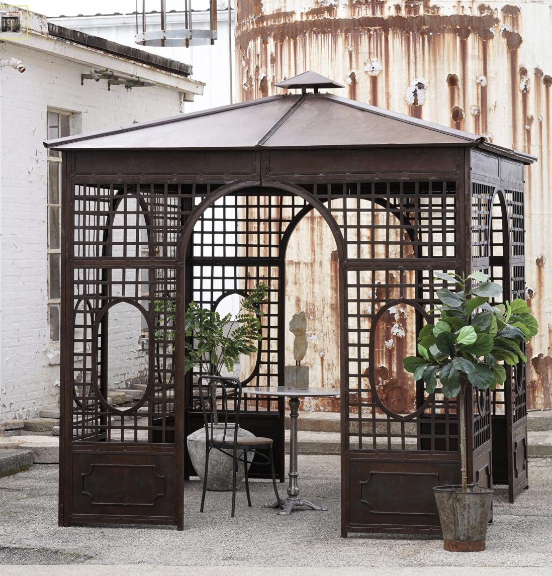 Victorian Style Cast Iron Garden Gazebo Kit - Aged Finish | **Build Time 12 Weeks**