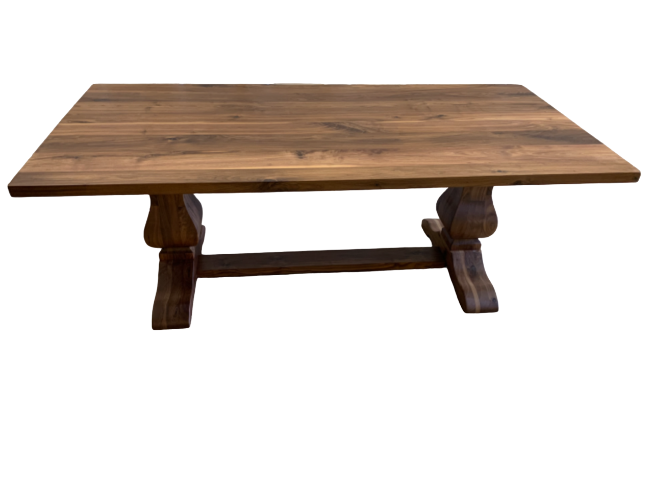 72" Walnut Sculpted Trestle Table | In Stock