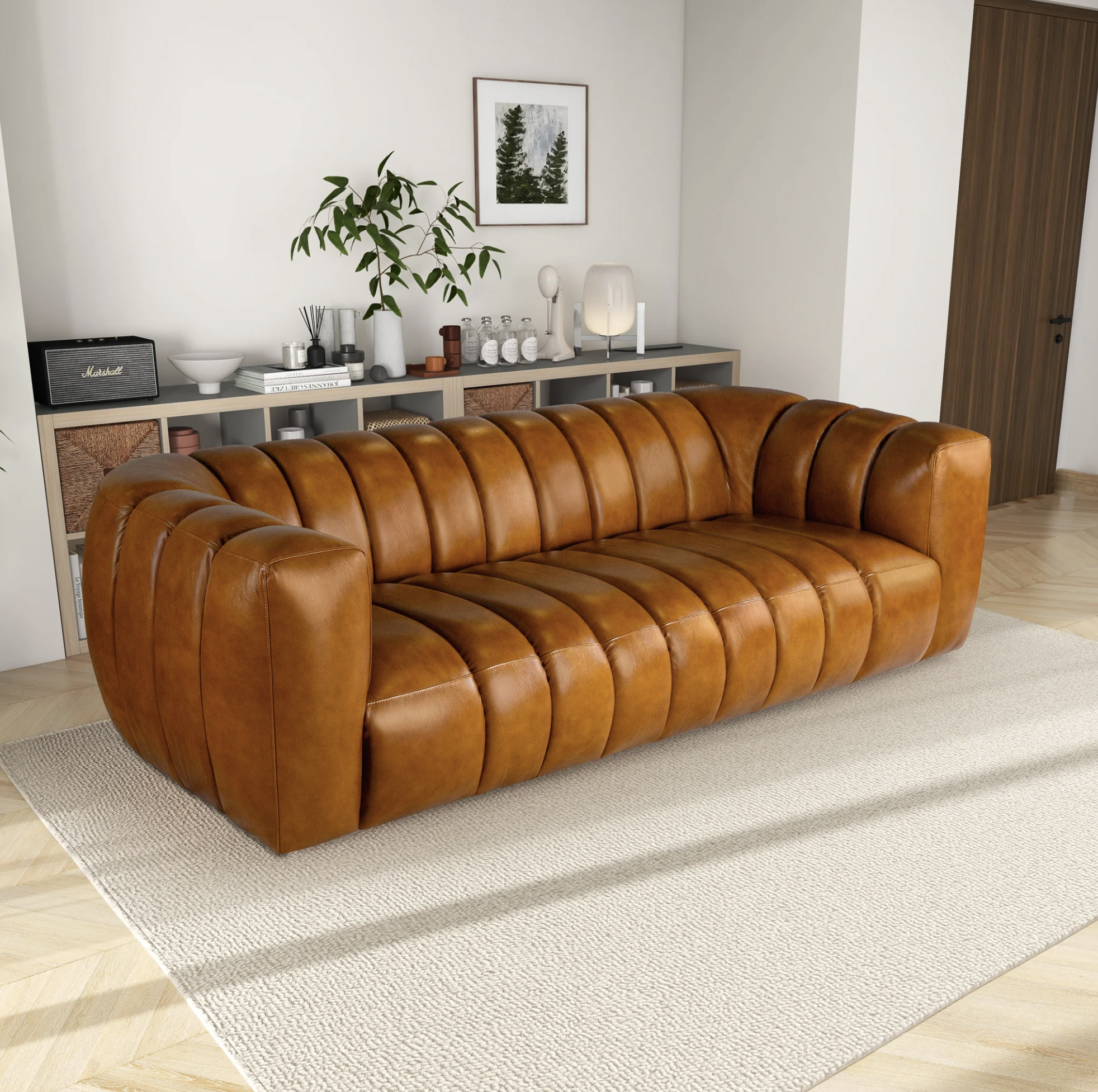 Maverik Genuine Cognac Leather Couch | BACK IN STOCK 6/1/25