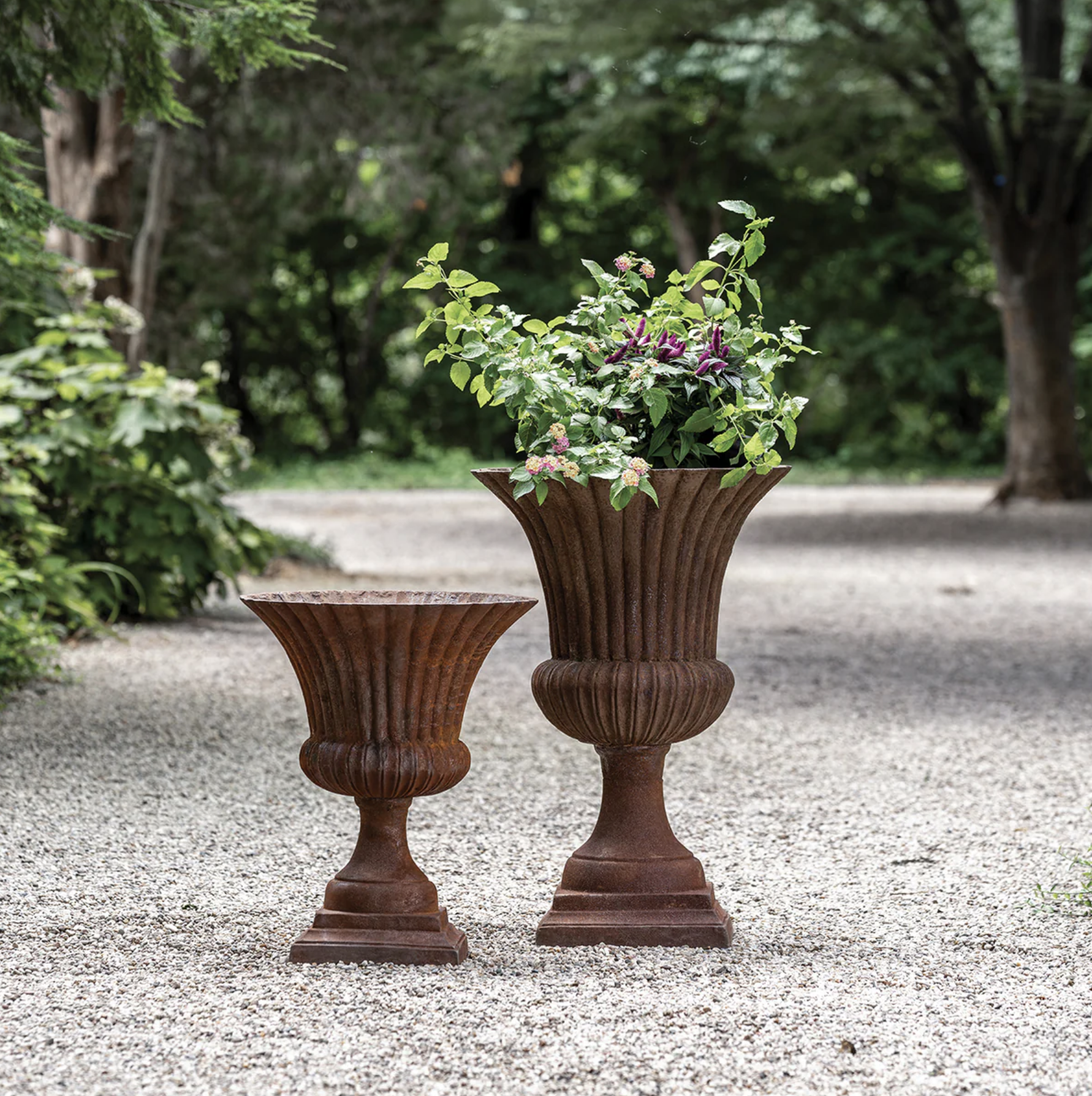 Cast Iron Ribbed Urn, Rust
