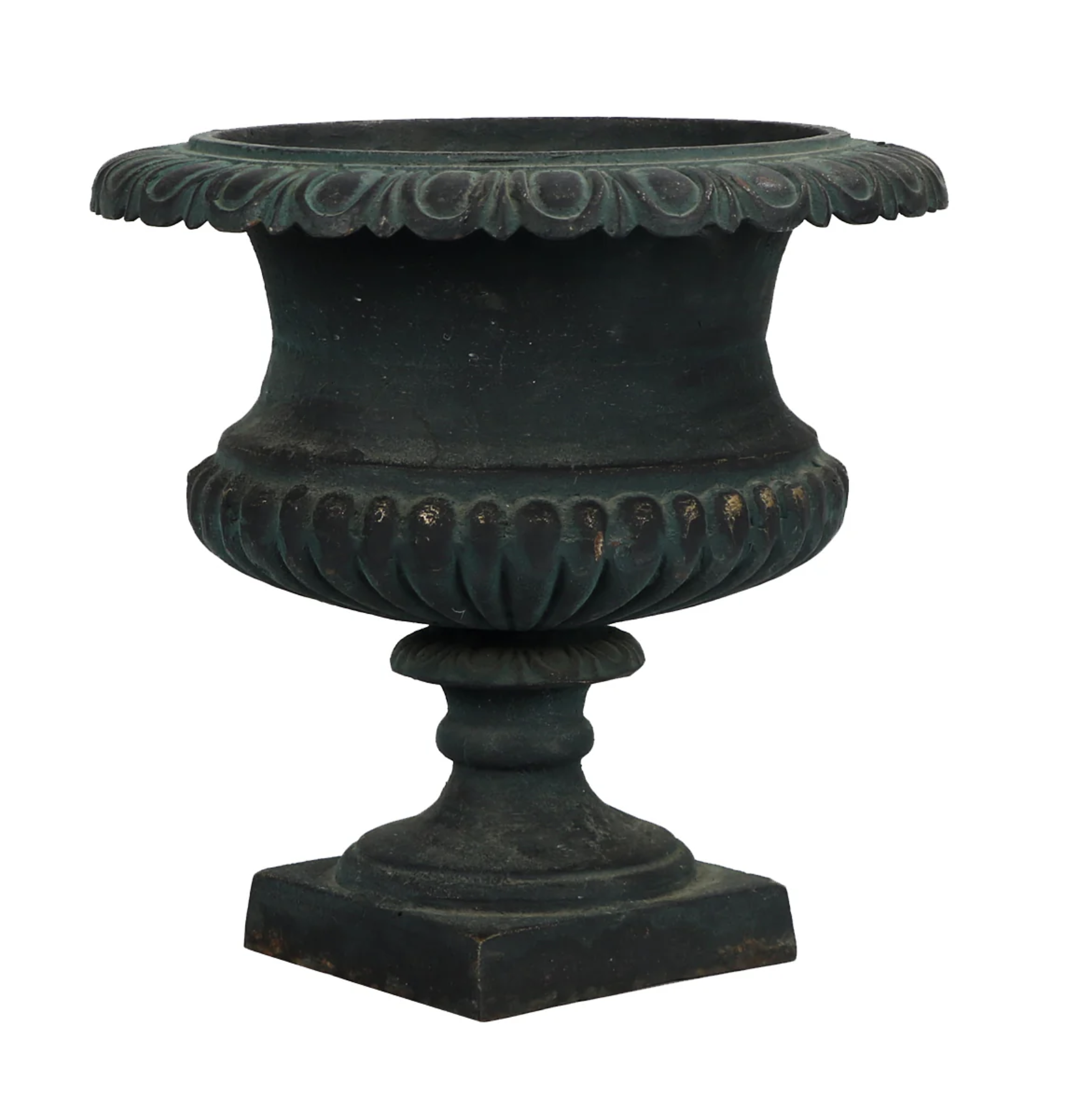 Cast Iron Shallow Urn, Green