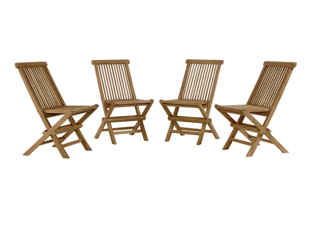Wood Folding Dining Chairs Set of 4 in Natural Teak