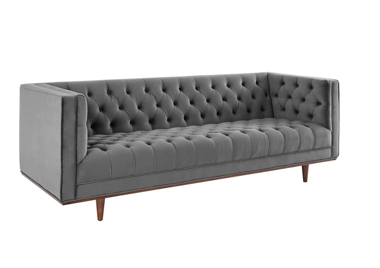 Gray Velvet Tufted Sofa | 1 Available 