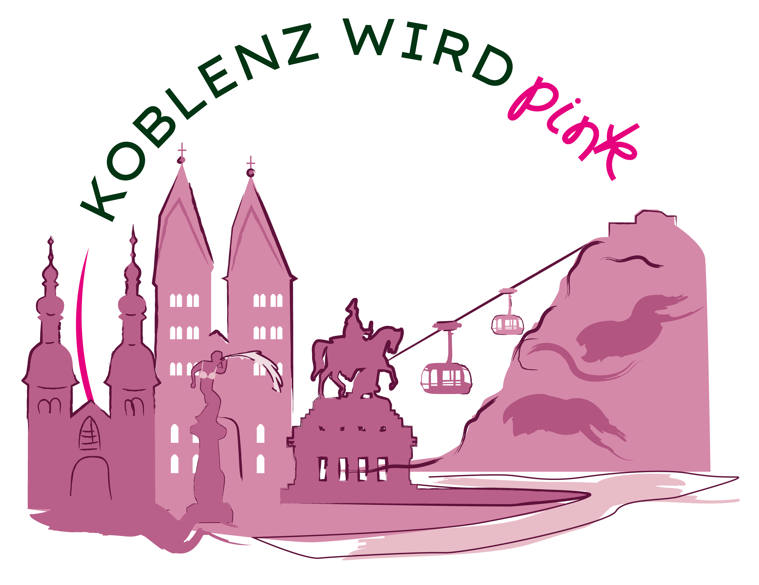 Koblenzer Skyline mit dem Schriftzug Koblenz wird pink