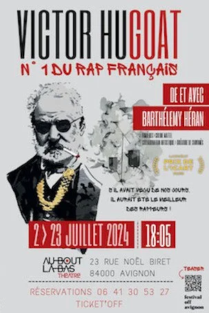 Affiche de spectacle pour Viator Hugo, un spectacle en français avec dates, heure et lieu, featuring Barthélémy Heran.