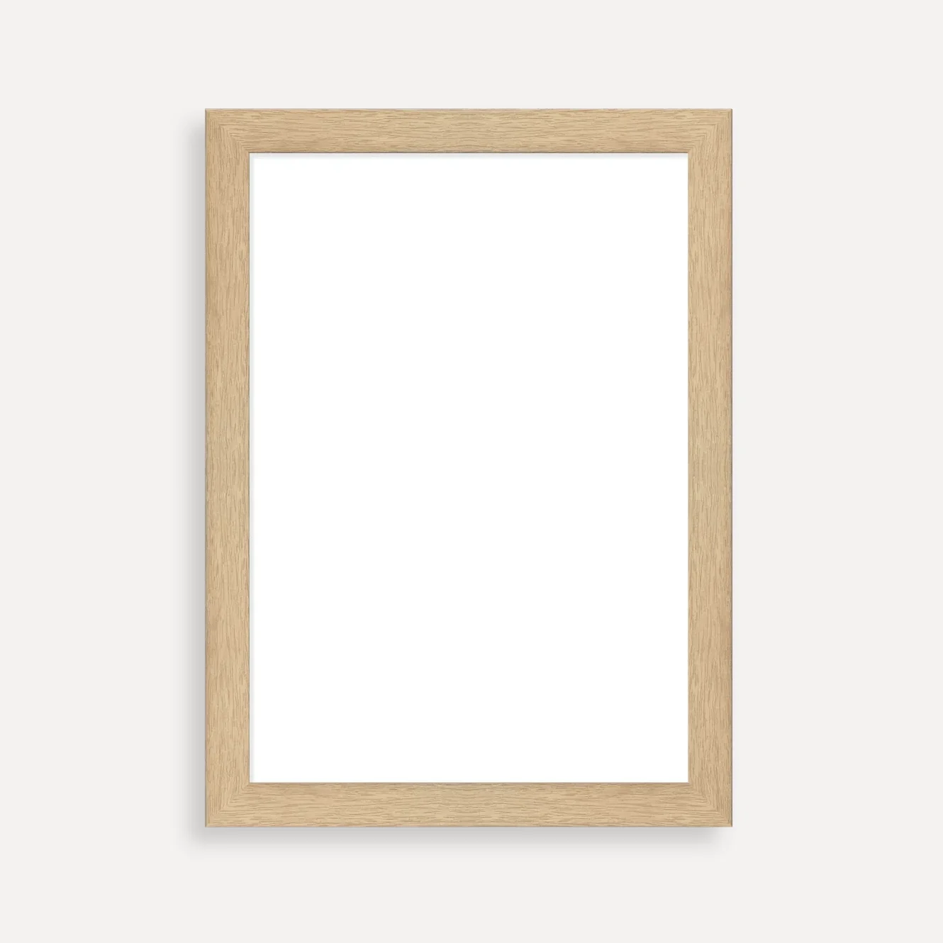 Empty picture frame with a wooden border on a white background.