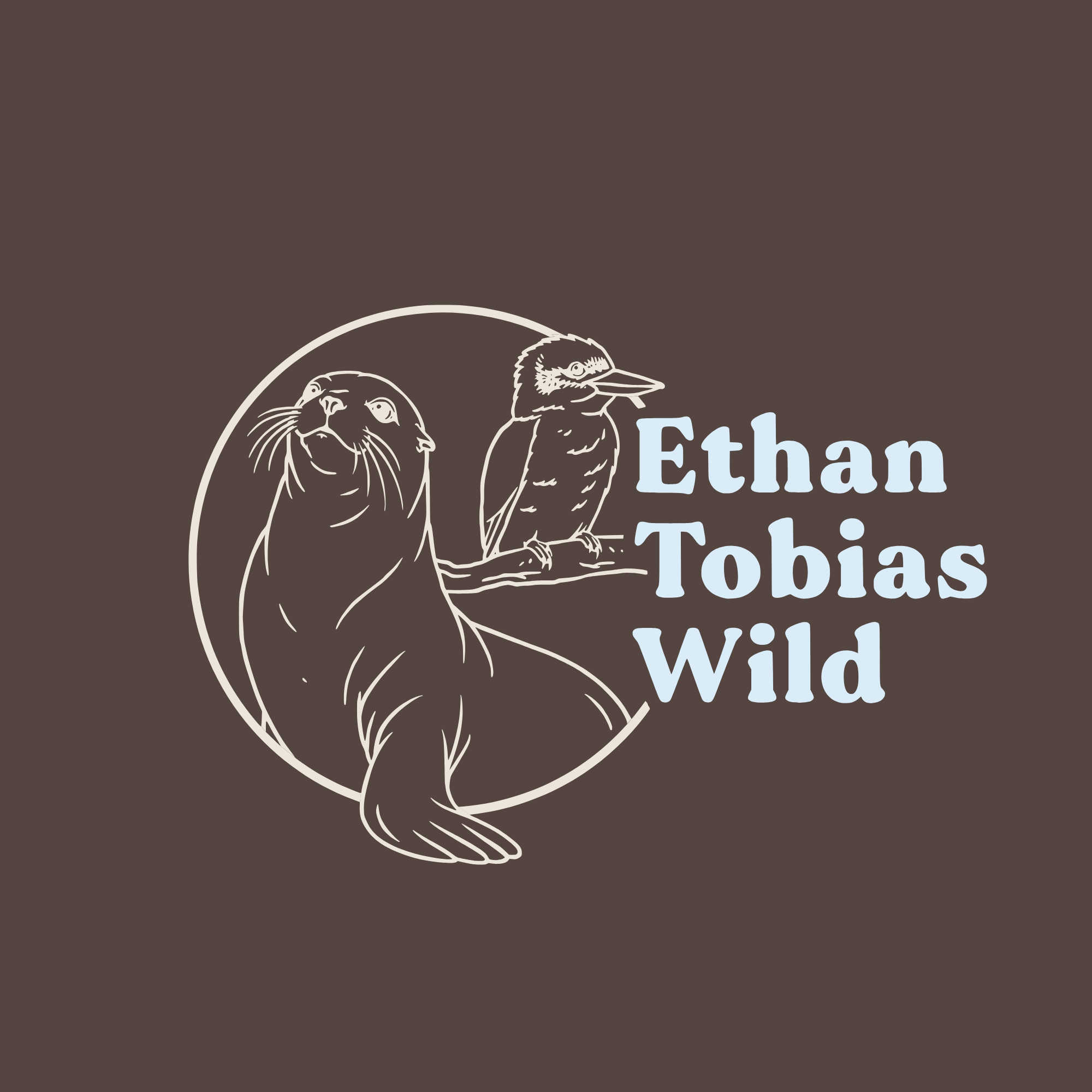 Illustration of a lion and a bird, with text reading 'Ethan Tobias Wild' on a dark background.