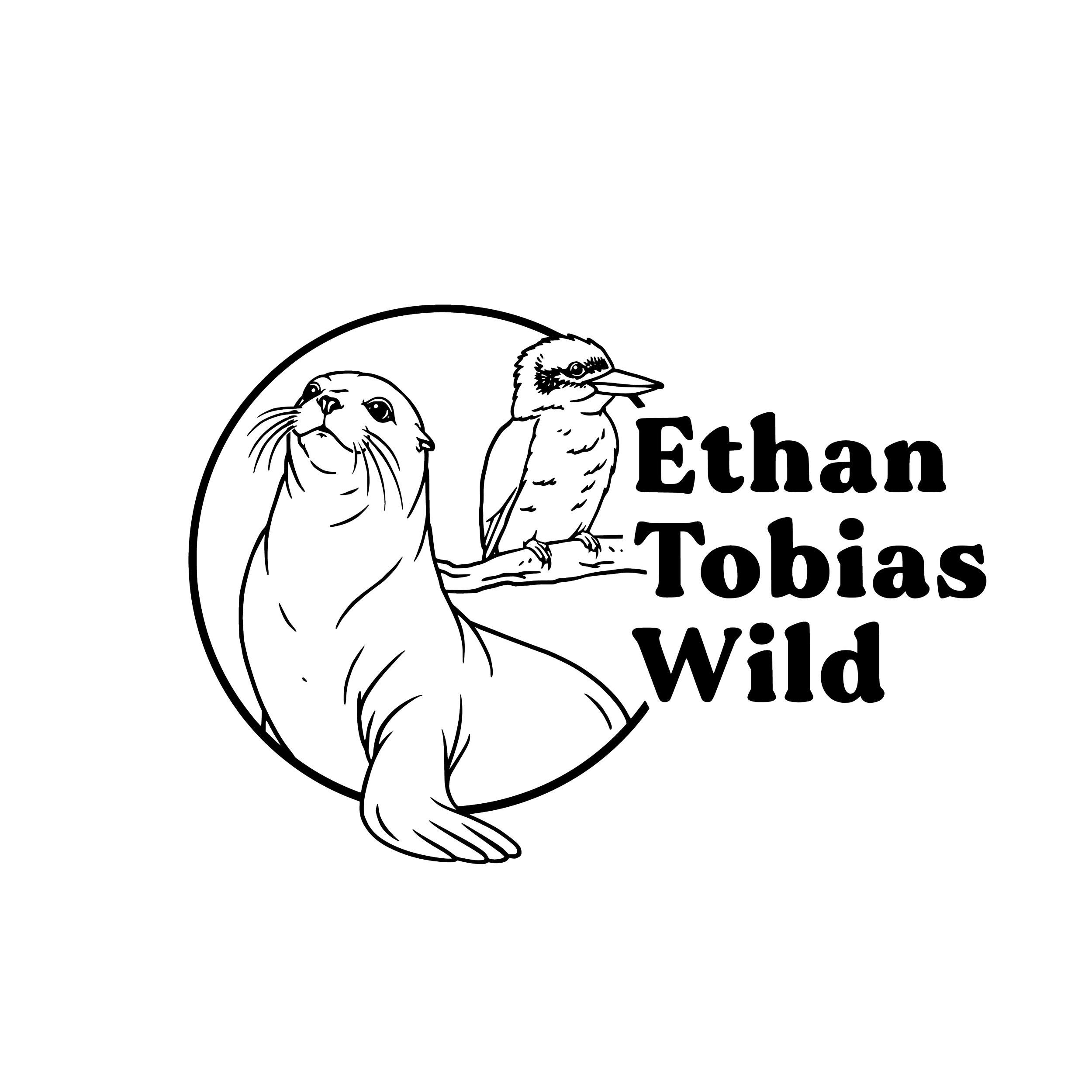 Line drawing of a bird and a fish overlaid with text reading "Ethan Tobias".