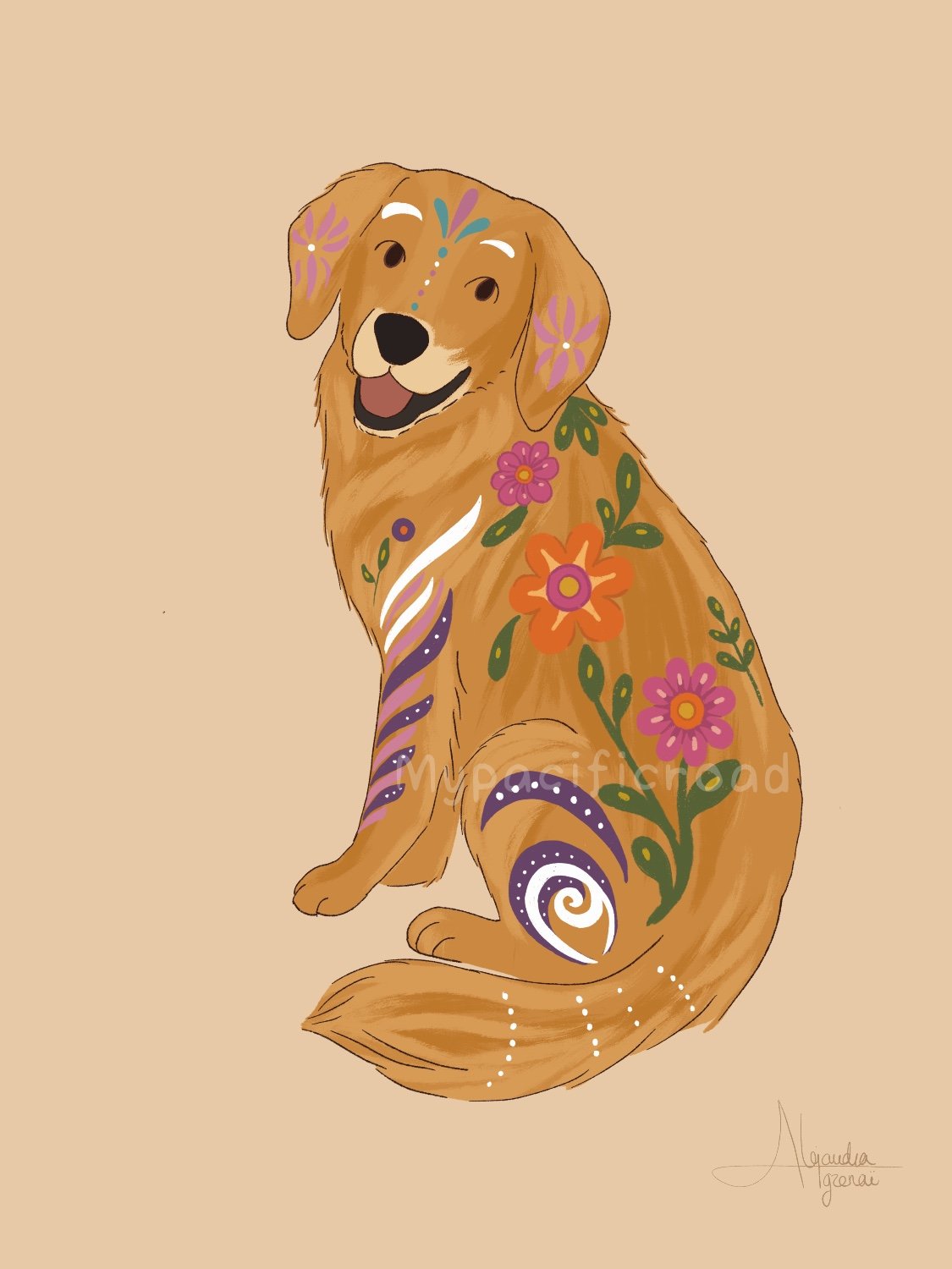 Golden Retreiver Alebrije Printable Art