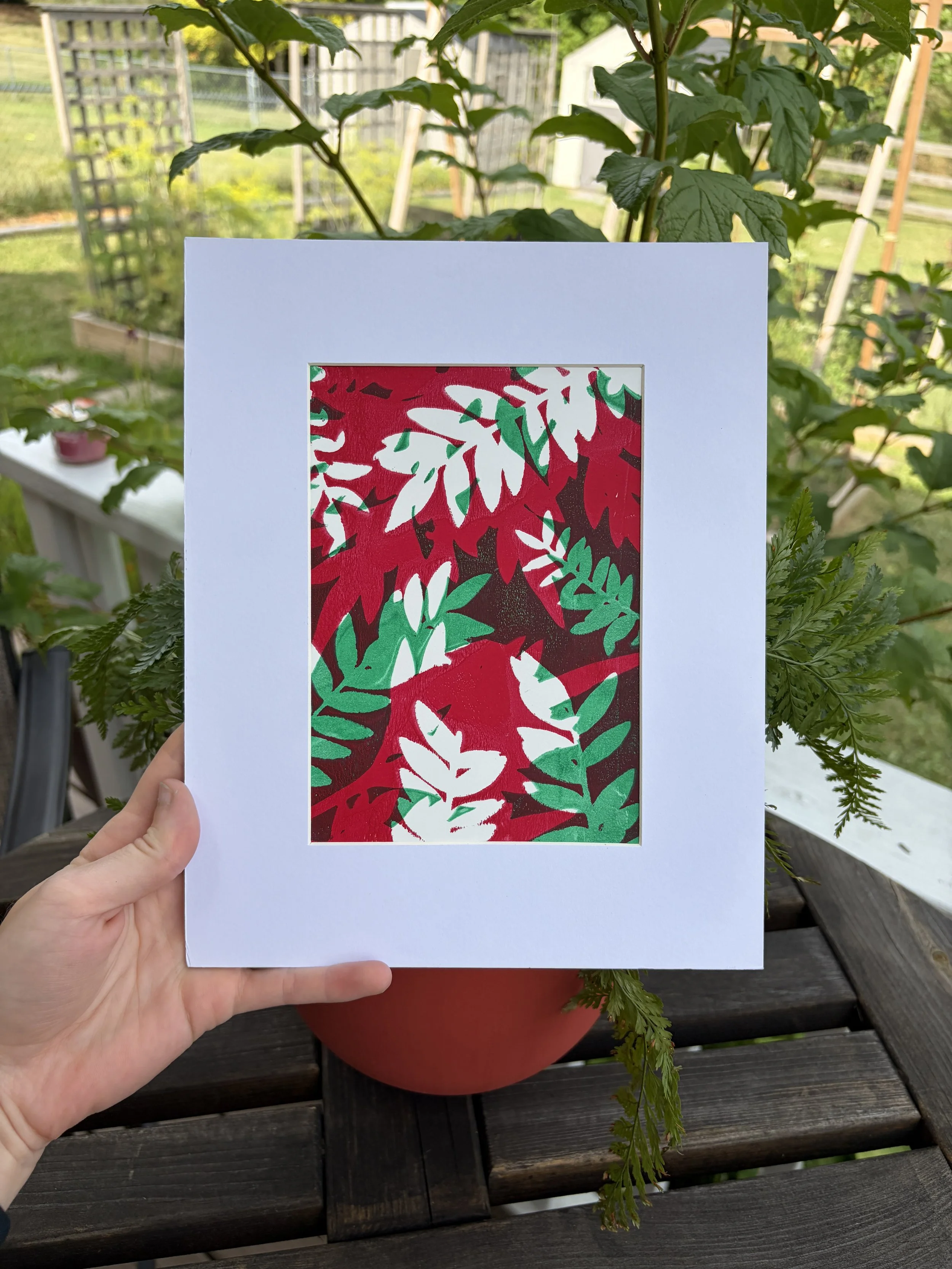Black Locust Leaves Framed Print- Red and Green