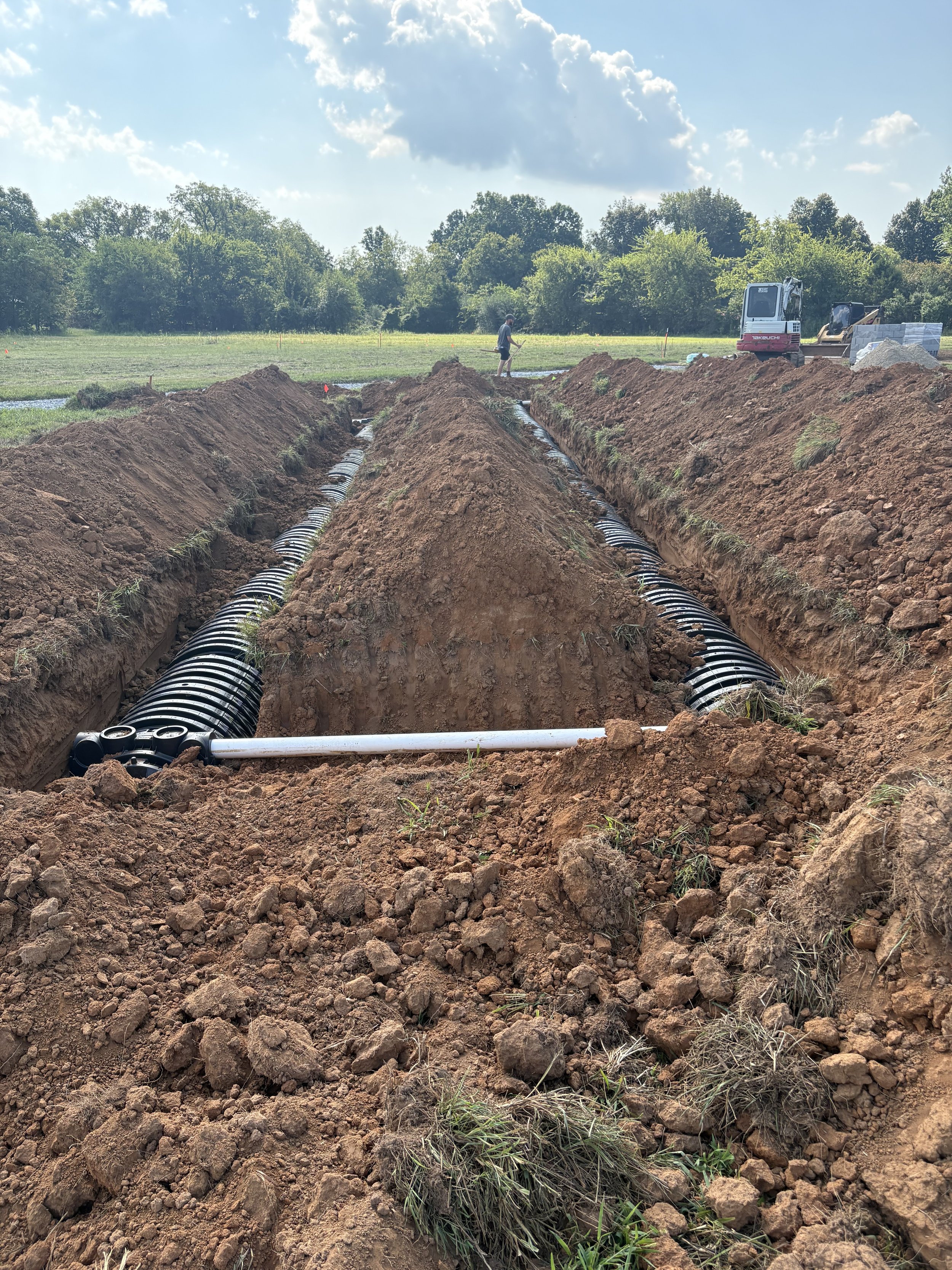 Leech field for a conventional septic system. Installed in Marshall County, TN
