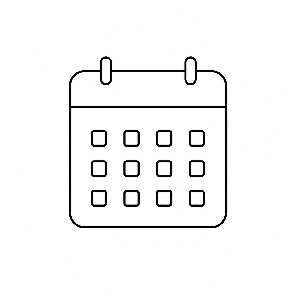 Line drawing of a calendar with a hook at the top.