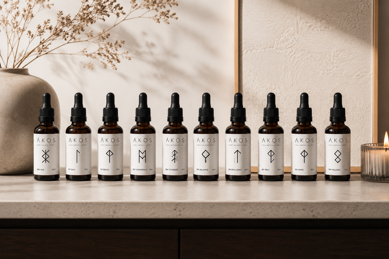 AKOS Daily Emotional Support Remedies, Full Collection In Line Together