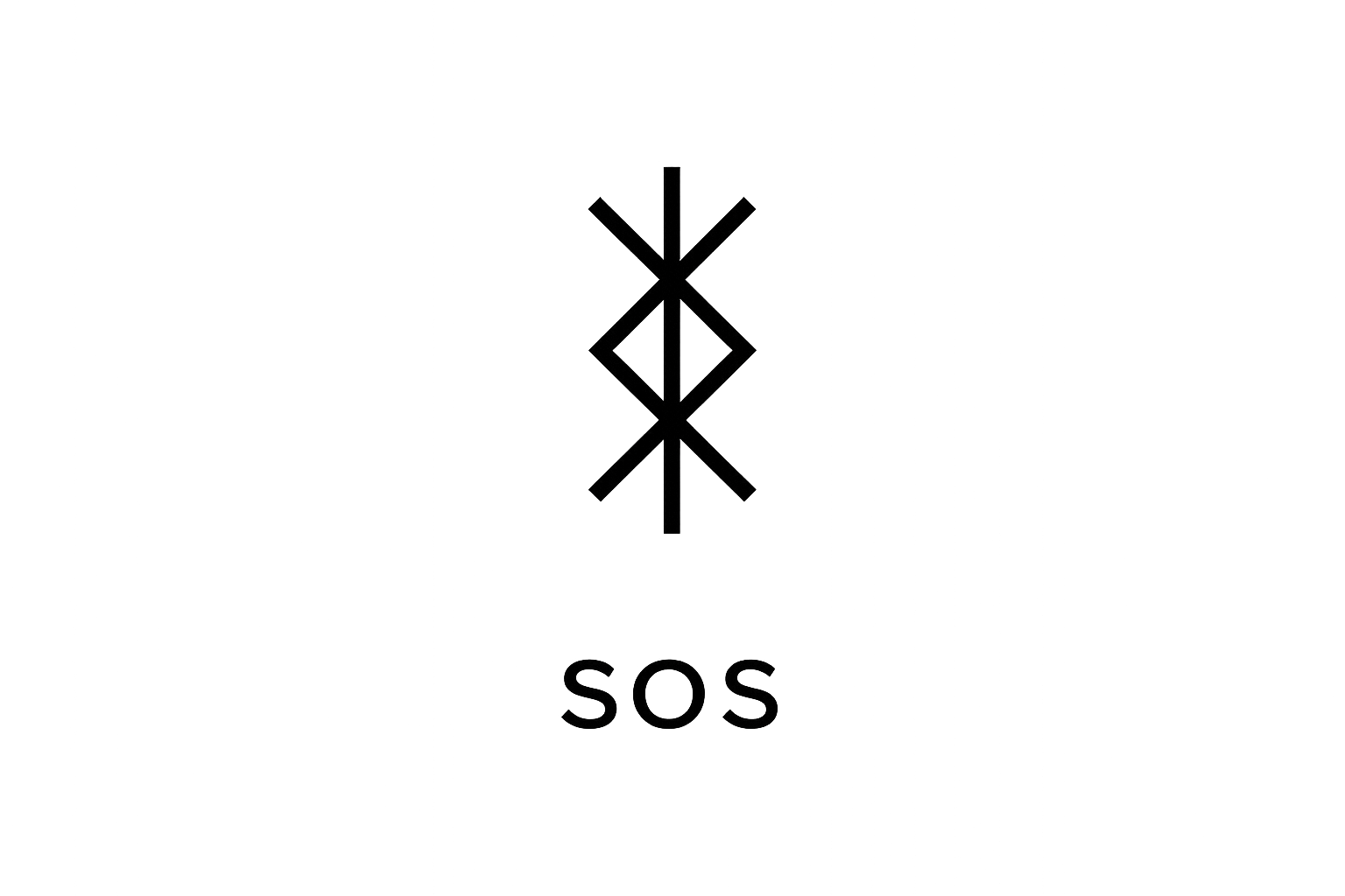 A black silhouette of a human figure with their arms crossed, standing behind the word "SOS" on a blurred gray background.