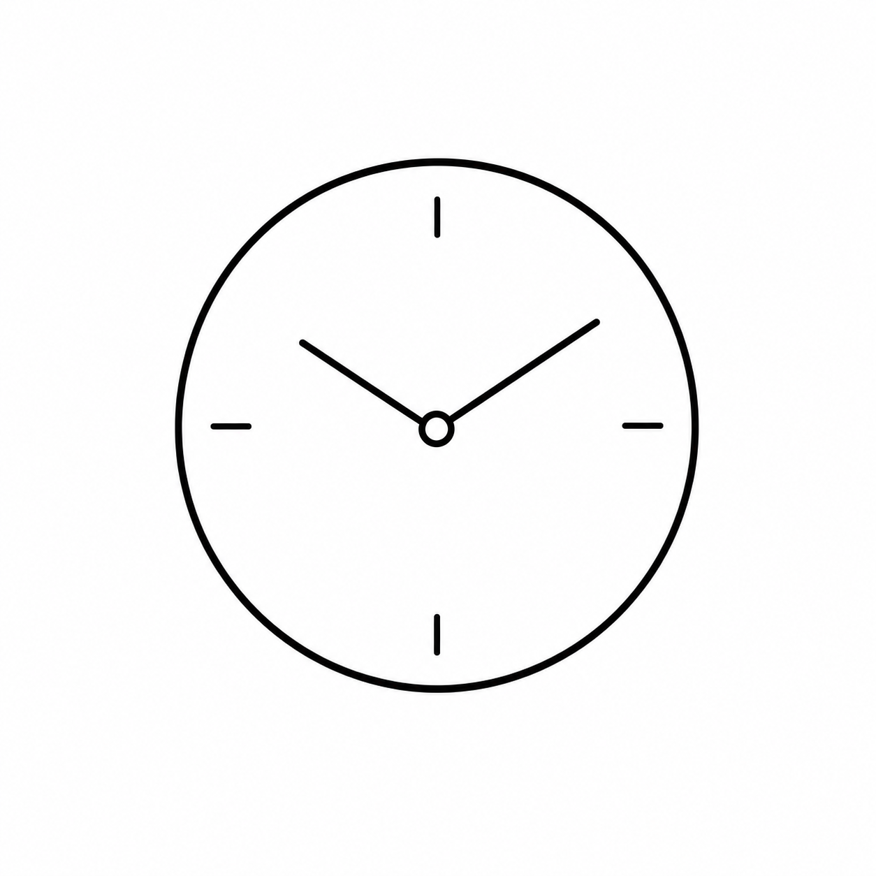 Minimalist round clock showing 2:10 on a white background.