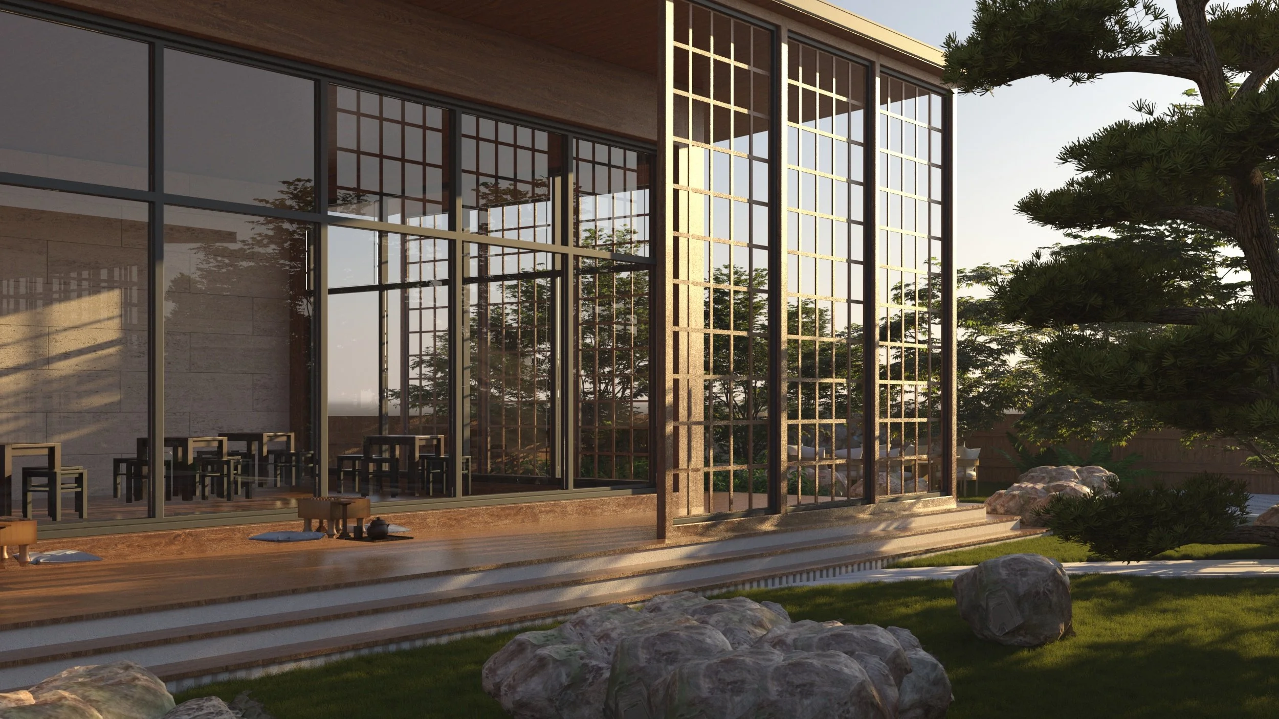 Meditation center with japanese garden