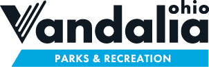 Logo for Vandalia Ohio Parks & Recreation with Vandalia written in large letters and Ohio Vandalia written above it.
