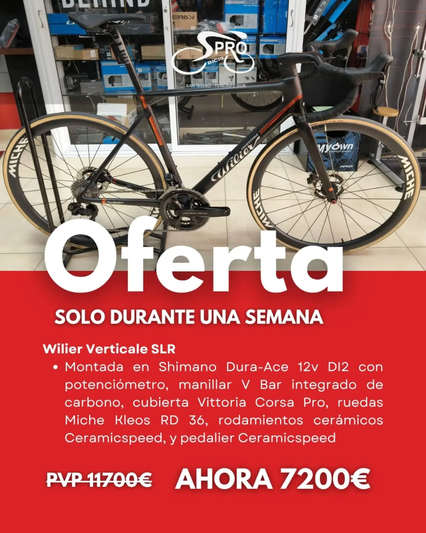 🚨 &iexcl;OFERTA EXCLUSIVA - SOLO DURANTE 1 SEMANA! 🚨

Se&ntilde;oras y se&ntilde;ores, esto no pasa todos los d&iacute;as... &iexcl;Rebajamos 4.500 &euro; en una de las joyas de la corona de la tienda! 🚴💨

🔥 Wilier Verticale SLR 🔥

⚙️ Grupo: Sh