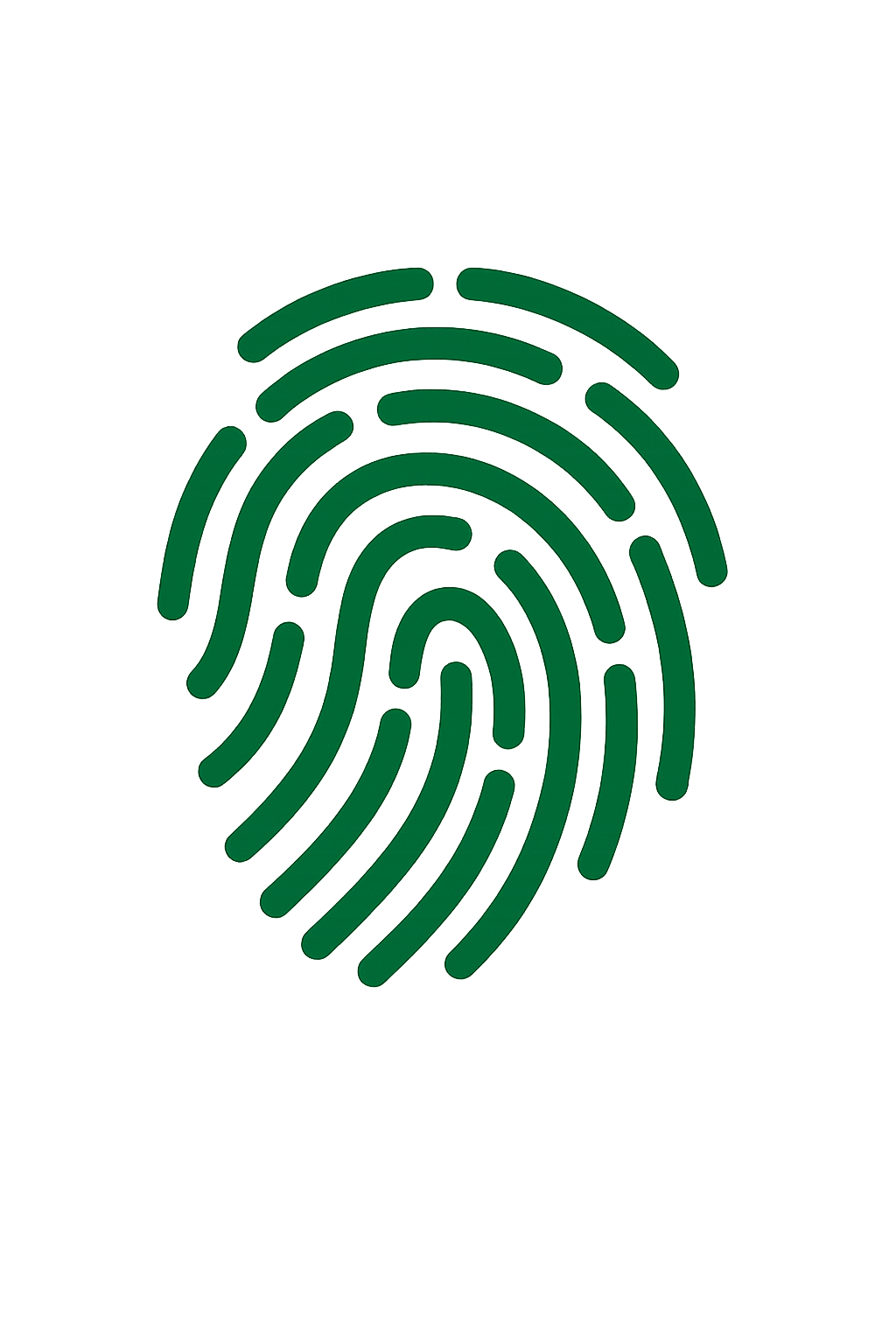 Green fingerprint with glowing effect on a dark background.