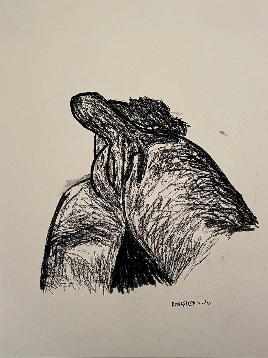 Gamma (2026). Charcoal on paper.