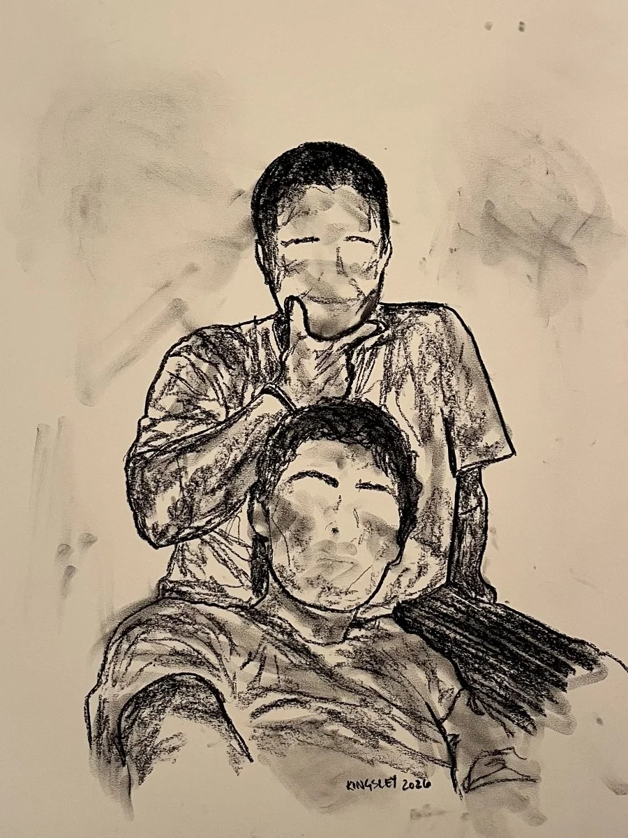 Psi (2026). Charcoal on paper.