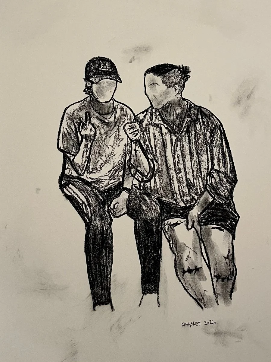 Upsilon (2026). Charcoal on paper.