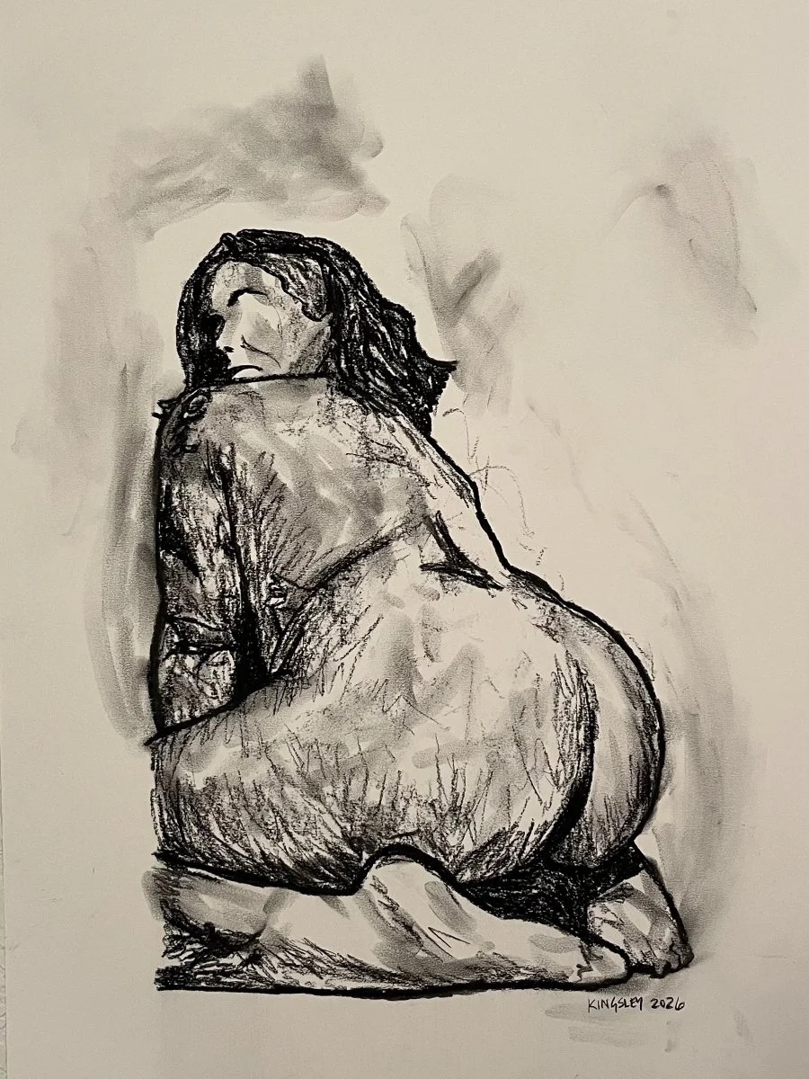 Alpha (2026). Charcoal on paper.