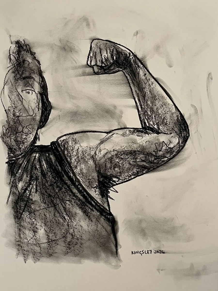 Iota (2026). Charcoal on paper.