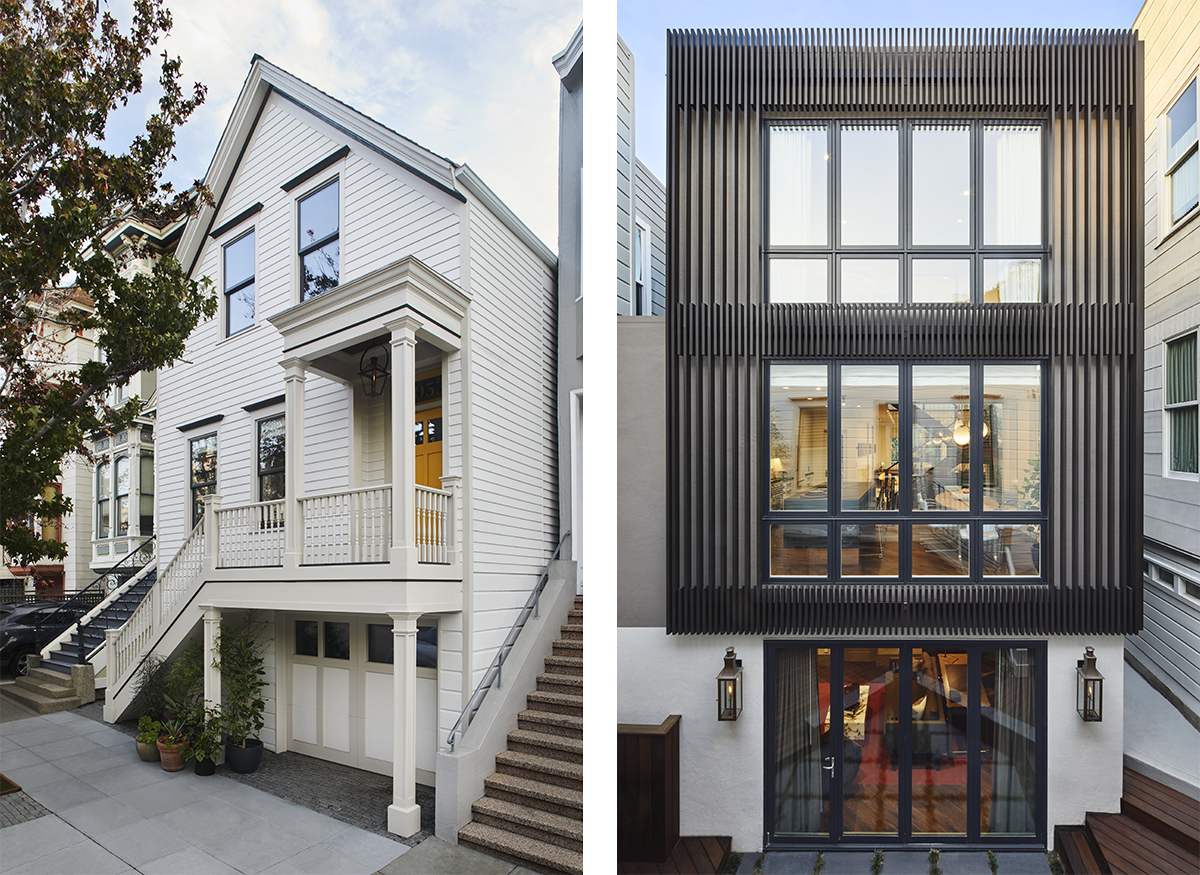 Renovated historic San Francisco worker's cottage with a contemporary addition at the rear.