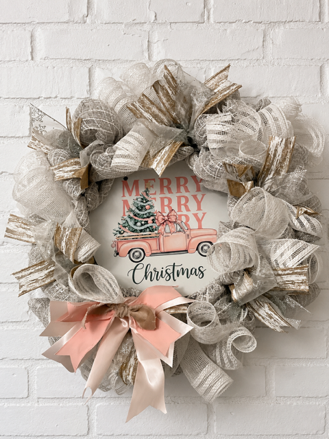 Pink Vintage Christmas Truck Wreath
