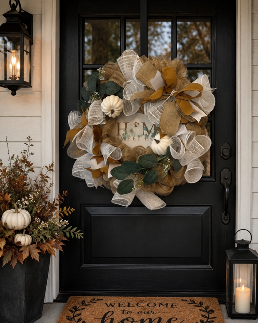 Neutral Fall Pumpkin Wreath