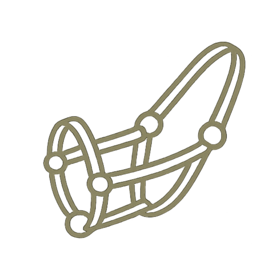 Line drawing of a sled with a curved bottom and supports.