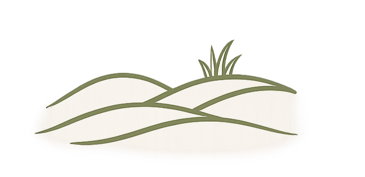 A stylized drawing of a patch of grass and plants on a white surface.