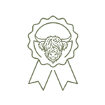 Line drawing of a medal or award ribbon with a bear face in the center.