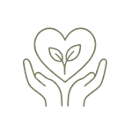 Outline of two hands holding a plant with a heart-shaped outline surrounding it.