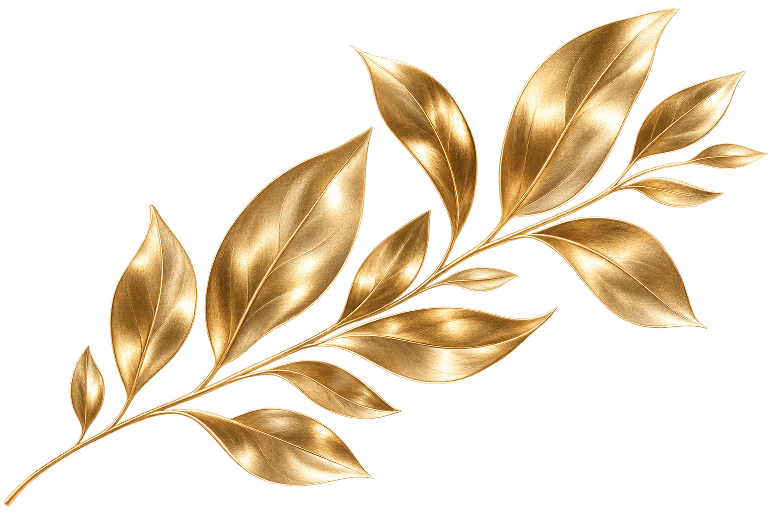 Golden metallic leaves on a branch with a beige background.