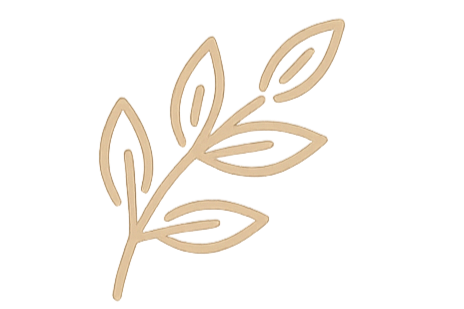 A simple line drawing of a leafy branch in beige color.