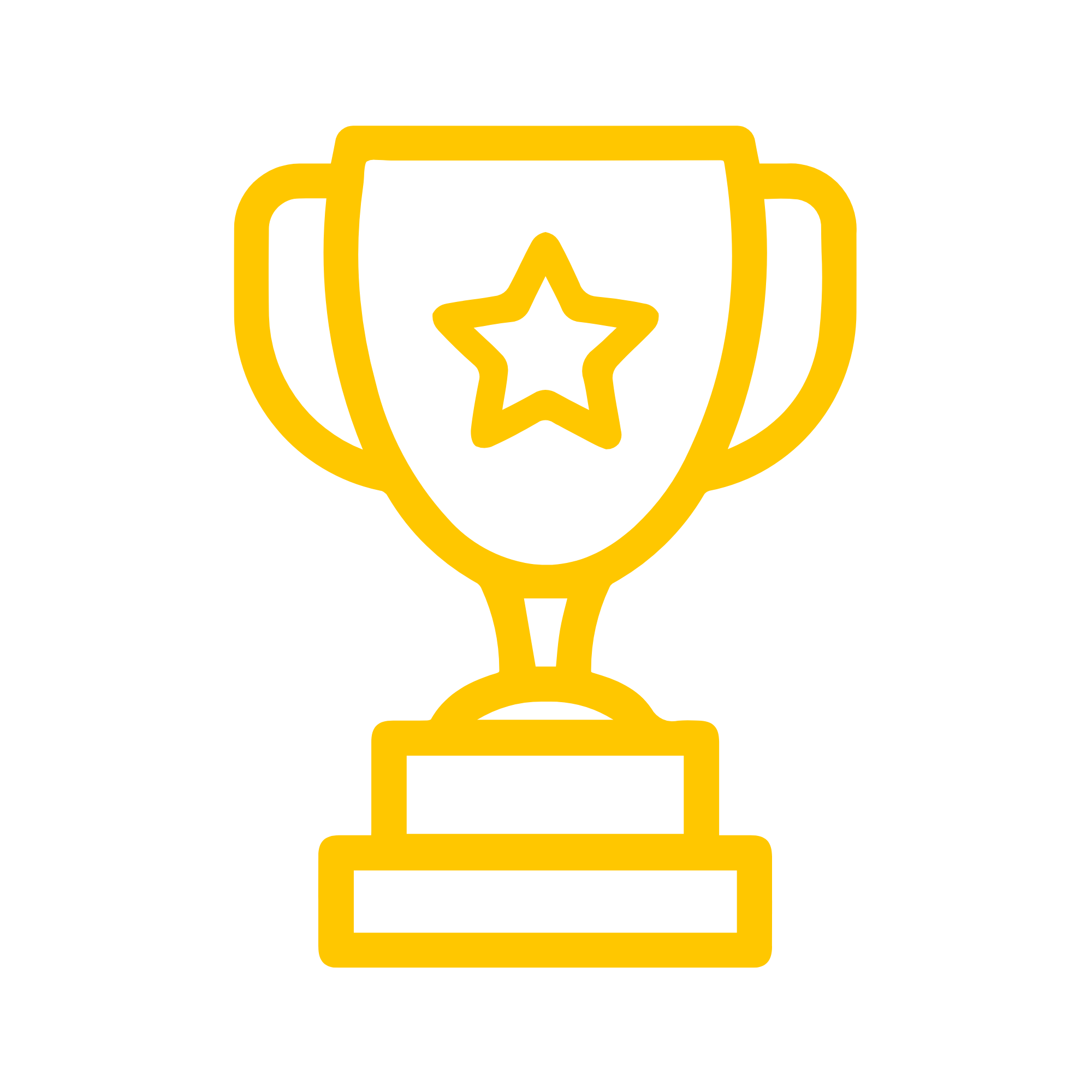 Yellow outlined trophy with a star inside and a ribbon on top.