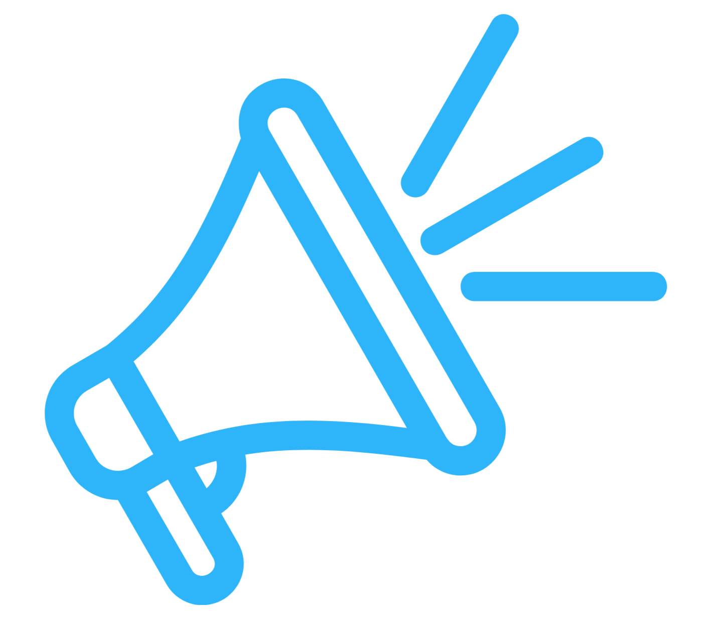 Blue neon outline of a guy holding a megaphone, with sound lines indicating noise.