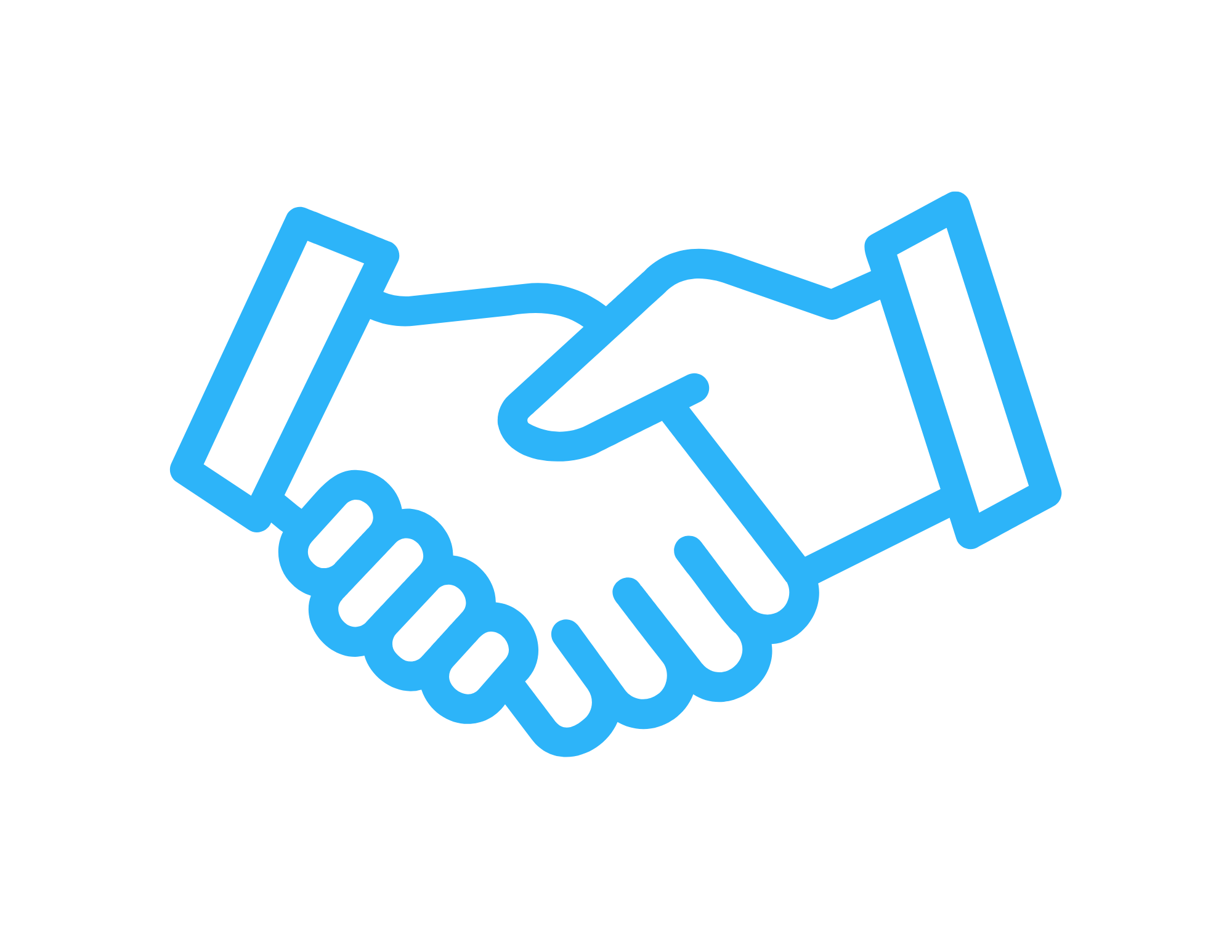 Blue outline of two hands shaking, symbolizing an agreement or partnership.
