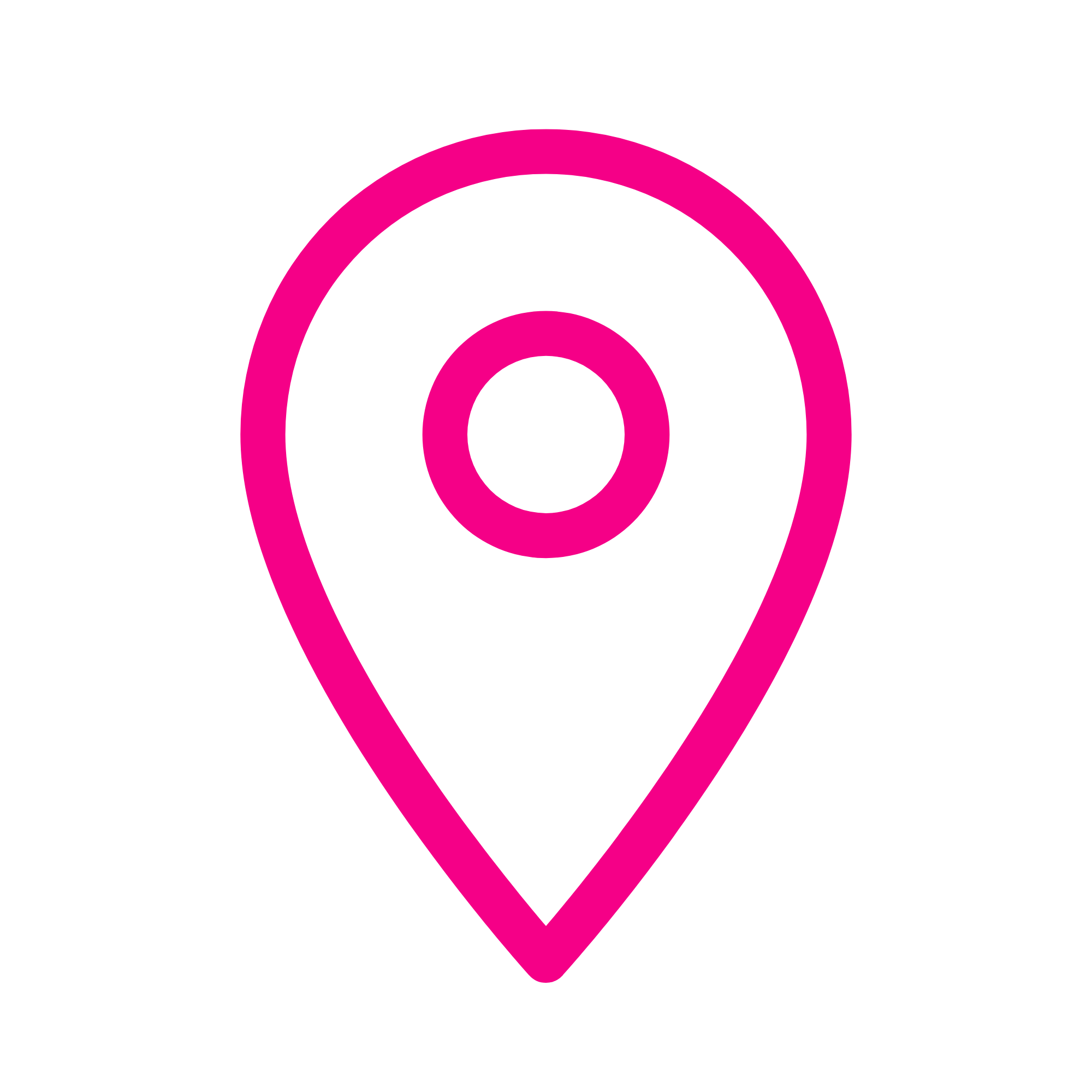 Pink location pin icon with concentric circles on a black background.