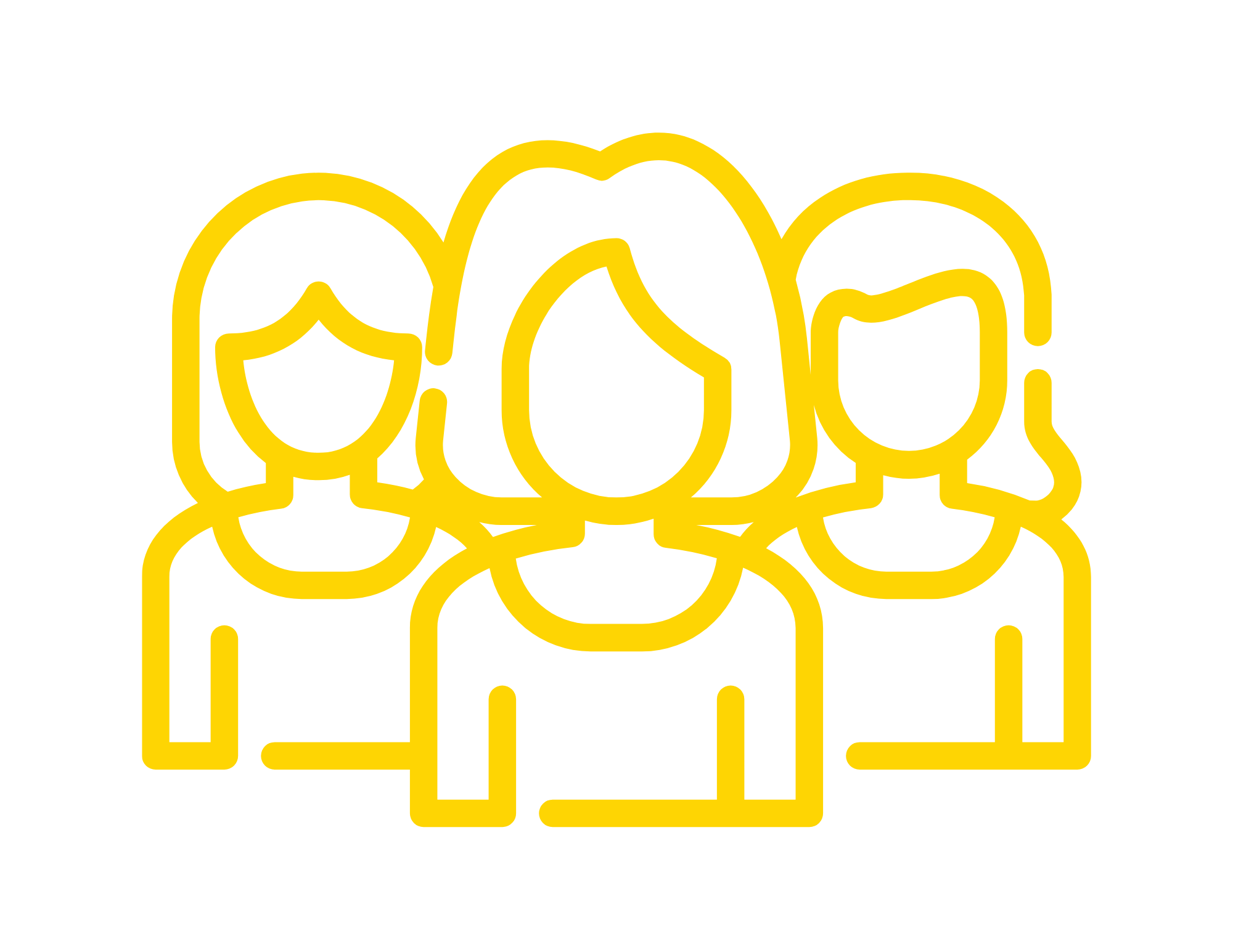 Neon yellow outline of a group of people, including children, on a black background.
